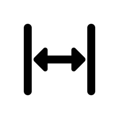 Horizontal dimension icon featuring two vertical lines with a double headed arrow between them in black