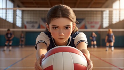 Close-up of girl learning volleyball digging technique