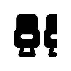 Two black abstract figures with rounded edges and rectangular base standing side by side in silhouette form