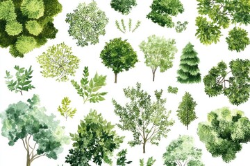 Fototapeta premium Watercolor illustrations of trees and plants