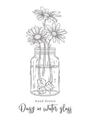 Daisy Flowers Arranged in a Water Glass Hand Drawn Floral Design