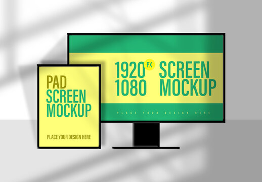 Digital Pad and Monitor Screen Mockup Template for UI Design Presentation and Branding