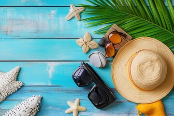 beach accessories on the wooden floor