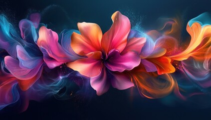 Obraz premium Abstract floral design with vibrant colors and ethereal smoke-like textures