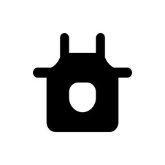A simple black apron icon with a rounded square shape and a circular opening in the center design icon