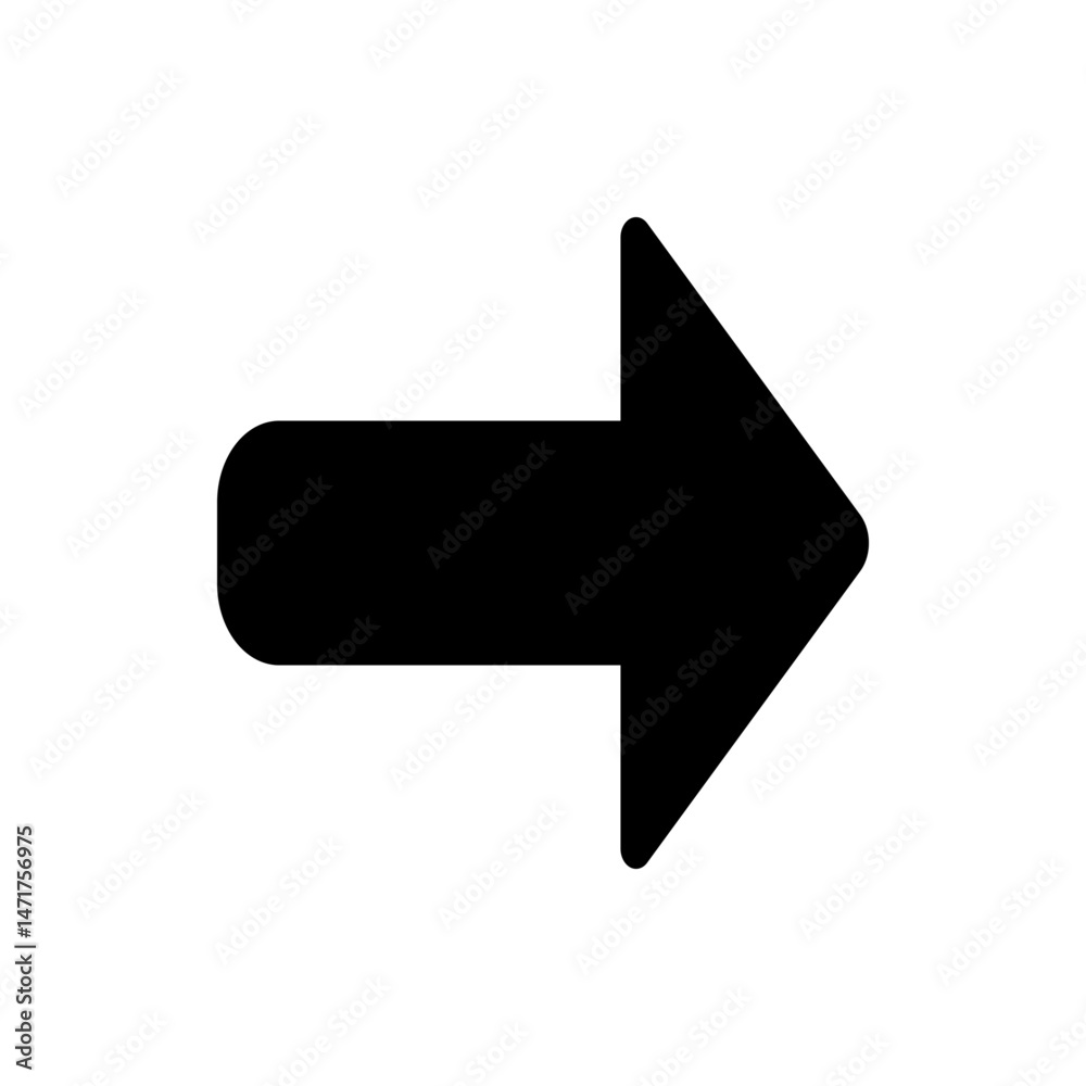 Poster a simple black arrow pointing to the right with a rounded end on a white background design image