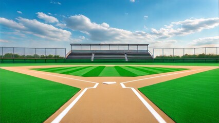 Fototapeta premium Empty Baseball Field with Home Plate and Synthetic Turf 
