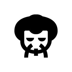 Illustration of a person with a large afro hairstyle, sunglasses, beard and a clerical collar in black
