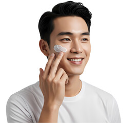 Man Applying Face Cream on Transparent background