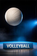 Fototapeta premium Dynamic Volleyball Ball with Blue Lighting on Black Background, Sports Banner 