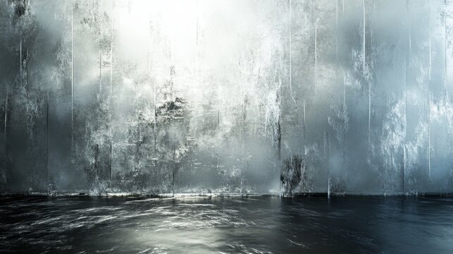 Abstract icy gray background with a reflective floor.