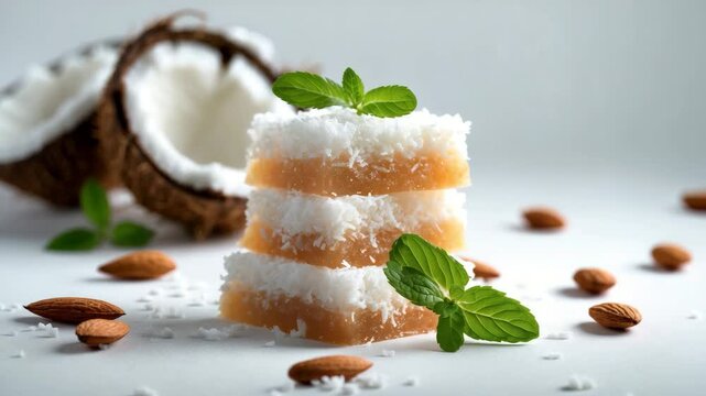 Delicious dessert made of coconut, milk, and sugar.