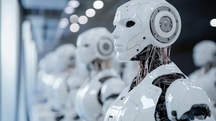 A robot in a laboratory setting, with a blurred background and a focus on the robot's head and torso.