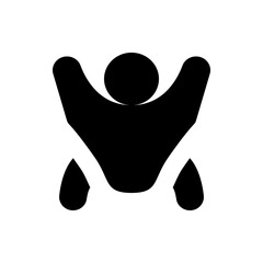 Silhouette of a person with arms raised in celebration or victory against a white background design element