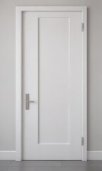 Crisp white door, closed, minimalist handle detail ,  close-up,  panel