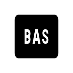 Black rectangle with rounded corners containing the white letters bas in a simple sans serif typeface