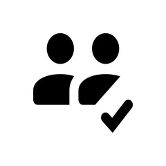 Two user icons are displayed with a checkmark indicating one is selected or approved in black and white