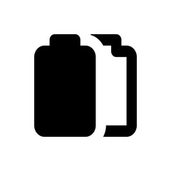 Illustration of two battery icons one filled in black and one outlined in black on a white background
