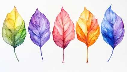 Fototapeta premium Vibrant watercolor leaves in various autumnal colors