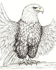 Naklejka premium Detailed grayscale drawing of an eagle with outstretched wings