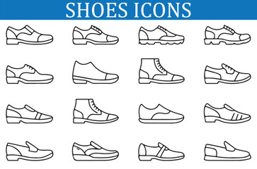 Obraz premium Collection of Shoe Icons, Sneakers, Athletic Shoes, Casual Footwear, Footwear Line Icons, Shoe Designs
