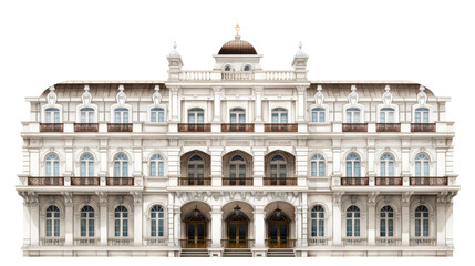 Obraz premium Grand white neoclassical building featuring tall arches on transparent background