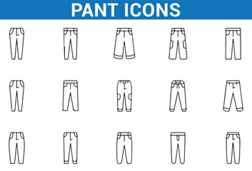 Collection of Pants and Shorts Icons, Casual Wear, Fashion Sketches, Trousers and Shorts Designs, Clothing Line Icons
