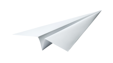Sharply folded white paper airplane with crisp edges on transparent background

