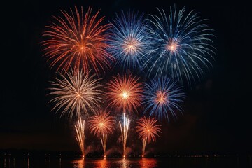 Vibrant fireworks illuminate night sky.