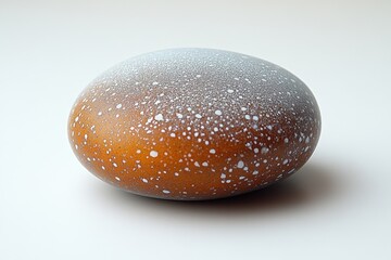 Smooth, round, decorative object.  Light orange/brown, speckled with white