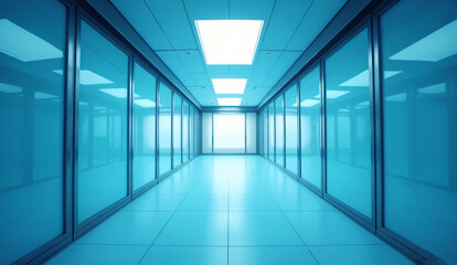 Fototapeta premium Modern blue toned spacious corridor