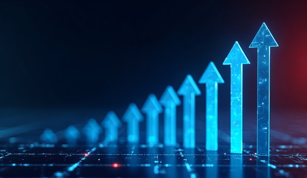 Blue arrows arranged on the grid background
