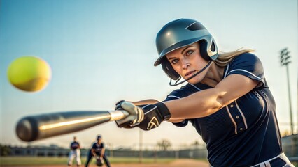 Close-up of softball player hitting ball during outdoor training