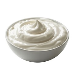 Top View of Bowl of Sour Cream Isolated on White Background, Creamy Dairy Product for Cooking, Garnishing, and Culinary Use
