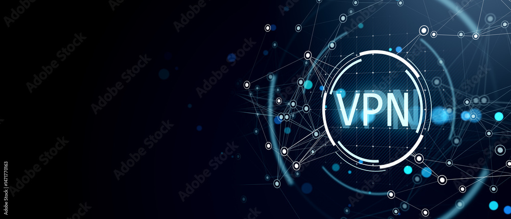 Aufkleber futuristic abstract background with glowing blue vpn icon and digital network connections on dark ba
