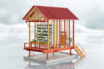 Futuristic Survival Home Design Featuring Vertical Gardens and a Vibrant Structure on Water