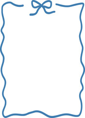 Coastal summer Blue whimsical bow knots frames. Doodle hand drawn vintage bows, ribbon borders  for birthday card, wedding invitation, squiggly, wavy borders. Minimal line art, cute vector elements