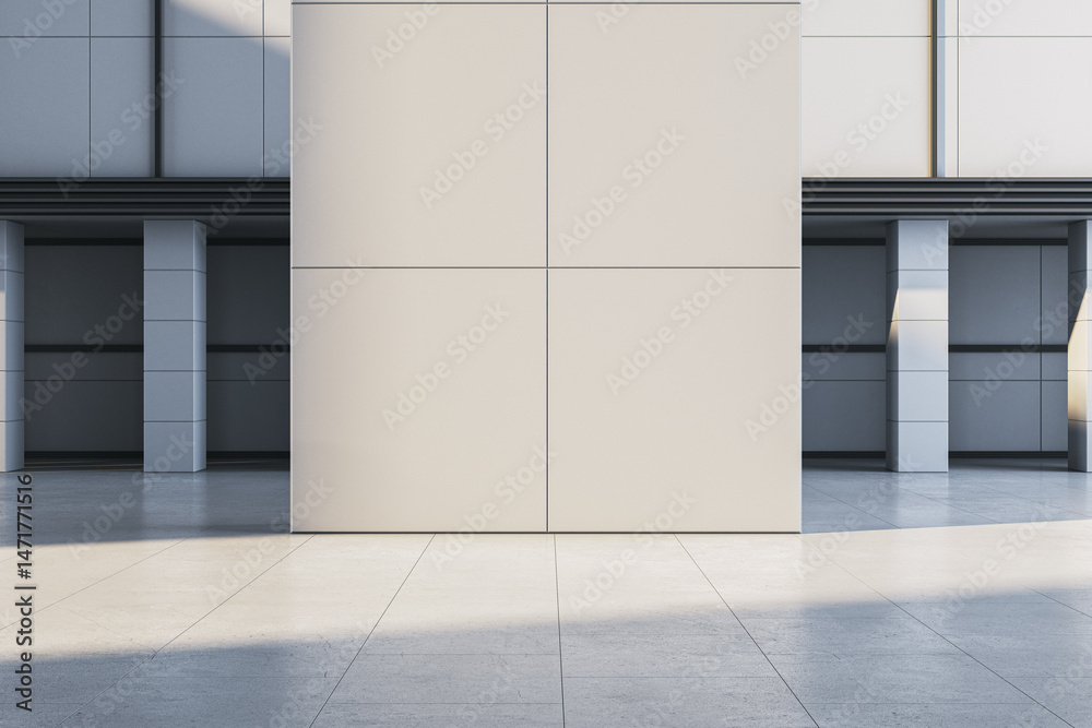 Aufkleber Blank square wall panel on modern building exterior with clean architectural lines and open space for branding or design mockup display. 3D Rendering