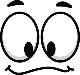 Cartoon face featuring big, wide open eyes, raised eyebrows, and a slightly curved smile, showcasing a blend of confusion, curiosity, and perplexity in a playful expression