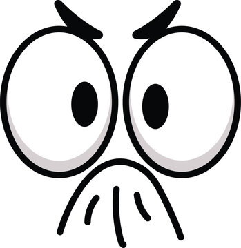 Simple cartoon face expressing disgust, with big round eyes, furrowed eyebrows and closed mouth, conveying a feeling of disapproval or revulsion