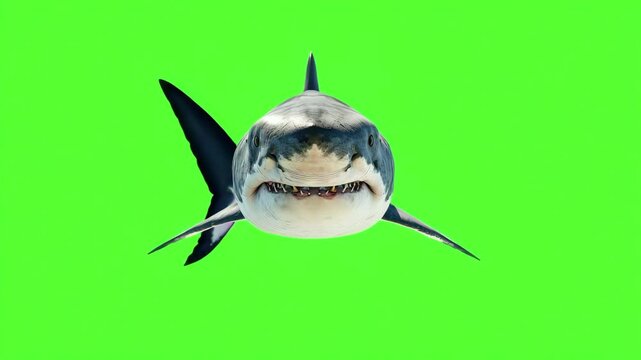 A shark swimming on green screen background
