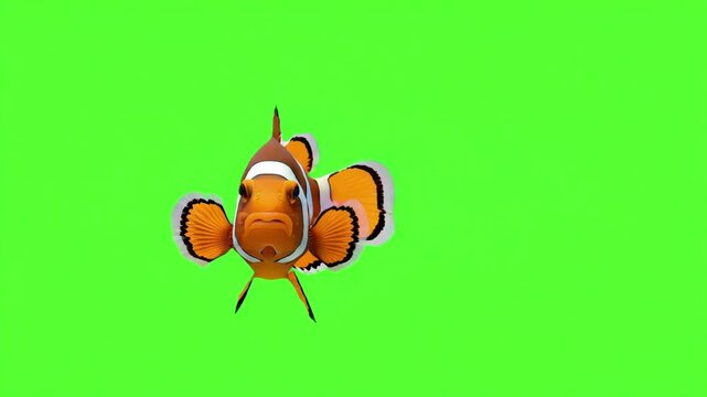 A clownfish swimming on green screen background