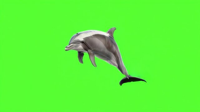 A dolphin swimming on green screen background