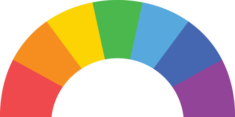 Semicircular color palette displaying a vibrant spectrum of hues in a perfect arc against a clean white background, illustrating color harmony and design potential
