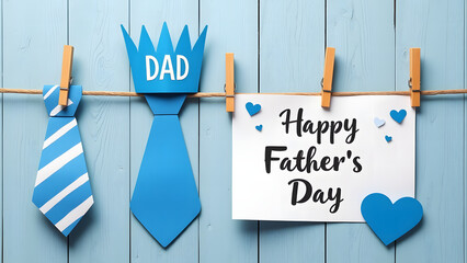 Father's Day Greeting Card Design with Blue Ties and Crown