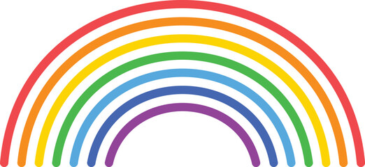 Seven parallel curved lines forming a rainbow with colors ranging from red to violet on a white background, representing hope, diversity, and natural beauty