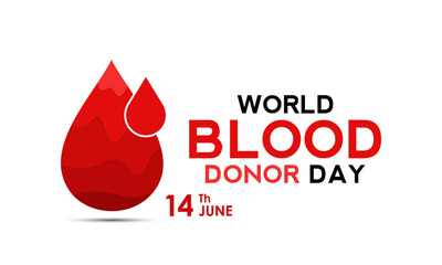 Obraz premium Illustration on the theme of World Blood Donor Day is held on 14 june. Blood Drop with hand and Realistic ribbon. One Drop Can Save a World. Blood bag and heart banner, cards, prints, social media.