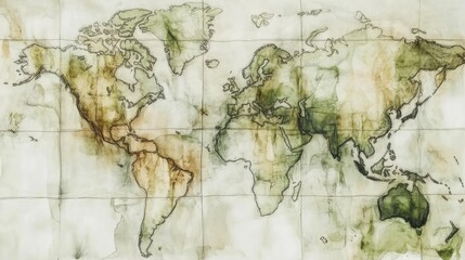Naklejka premium Vintage Watercolor World Map: A Journey Through Continents