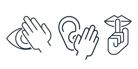 I don't see, I don't hear, I won't say. Vector linear icon isolated on white background.