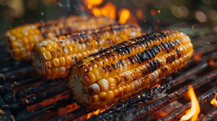 Delicious Grilled Corn on the Cob Sizzling on a Hot Grill Outdoors